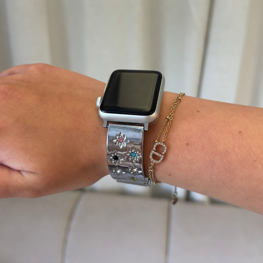 Ibiza Coloured Stone Apple Watch Strap - Silver