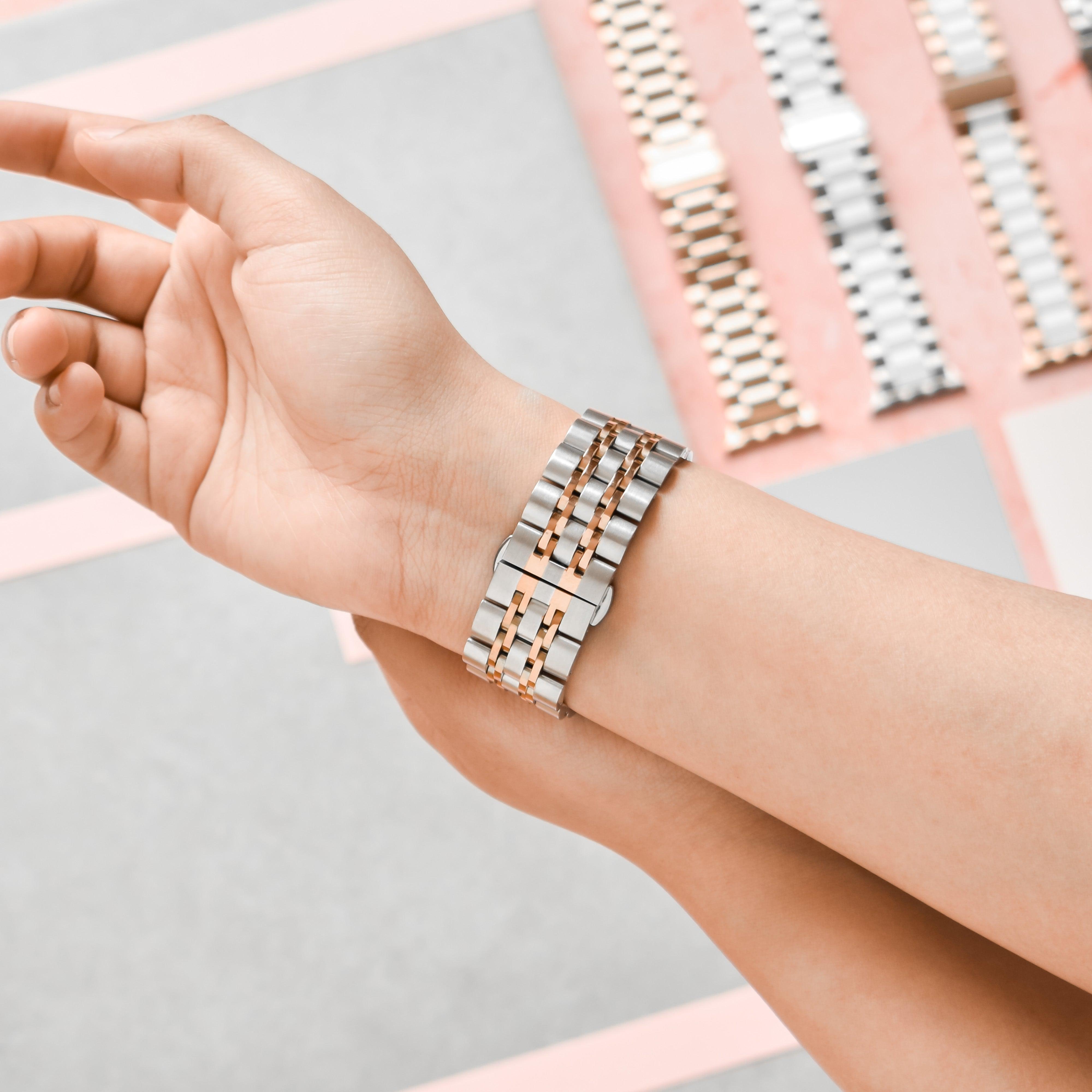 Stainless Steel Apple Watch Strap - Silver & Rose Gold