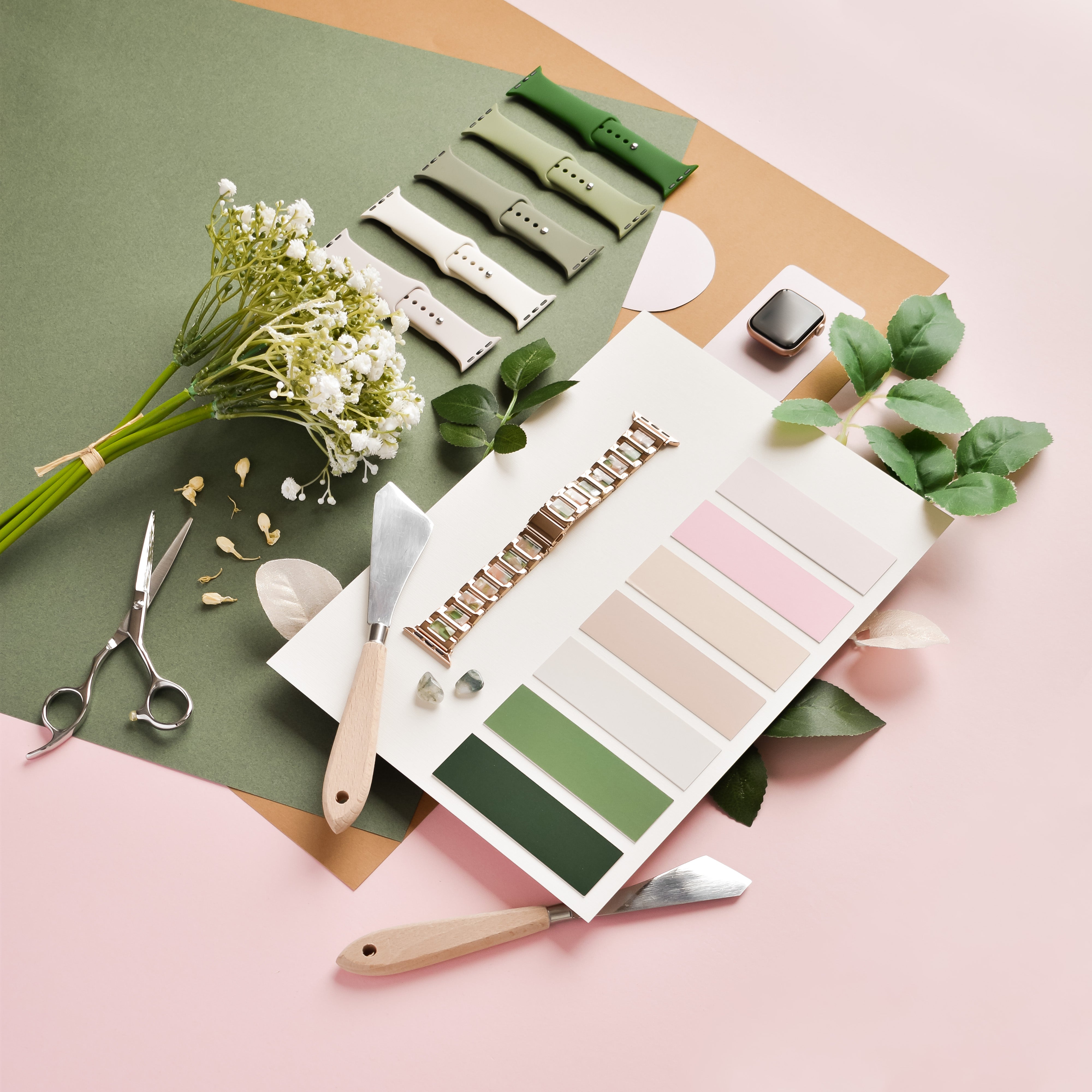 Stainless Steel Apple Watch Strap - Pink, Green & Rose Gold