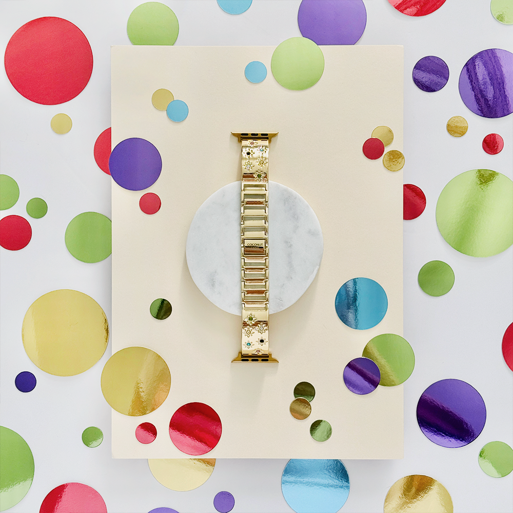 Ibiza Coloured Stone Apple Watch Strap - Gold