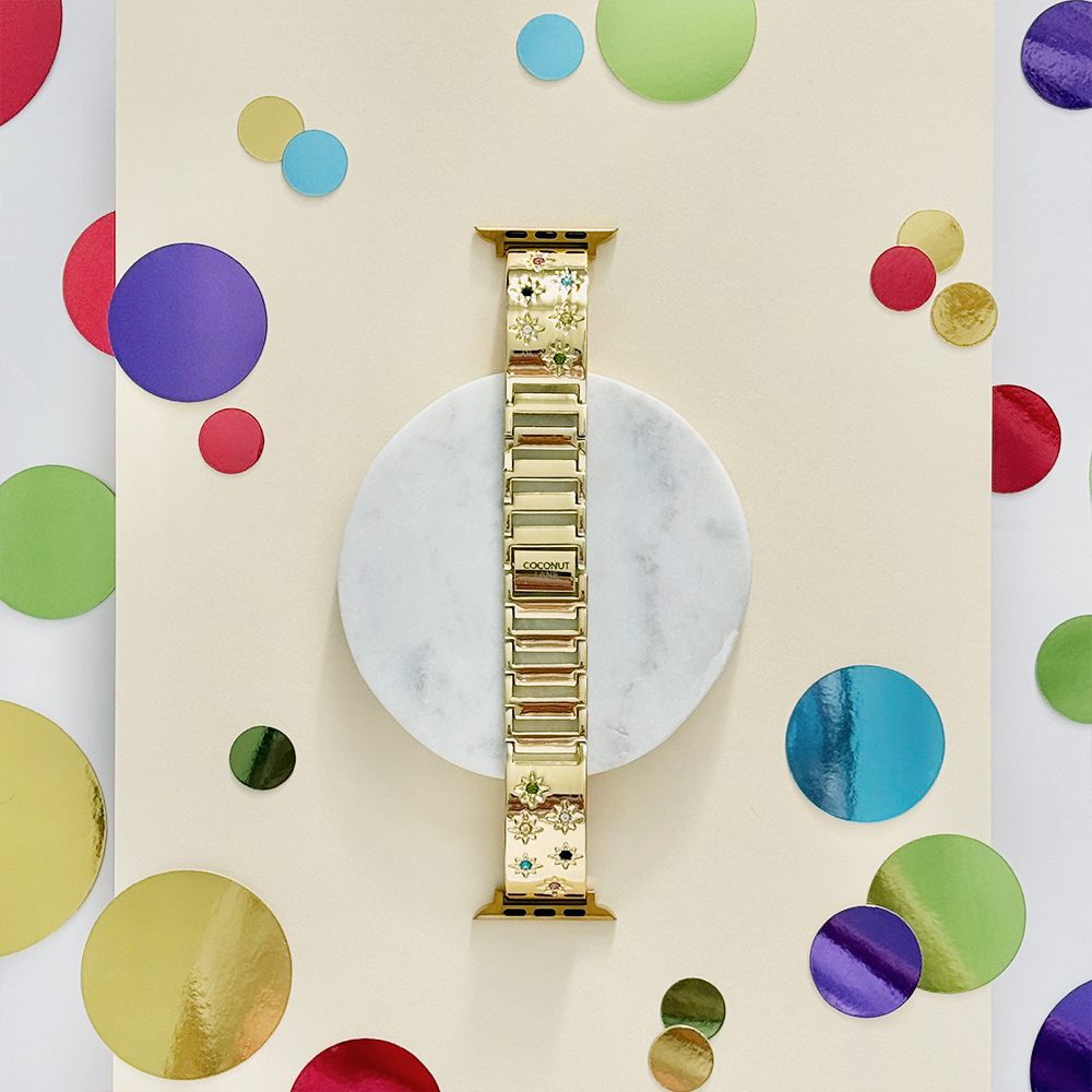 Ibiza Coloured Stone Apple Watch Strap - Gold