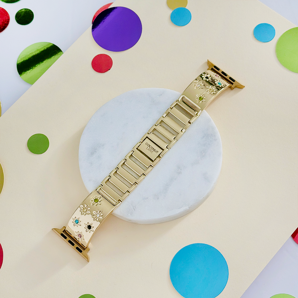 Ibiza Coloured Stone Apple Watch Strap - Gold