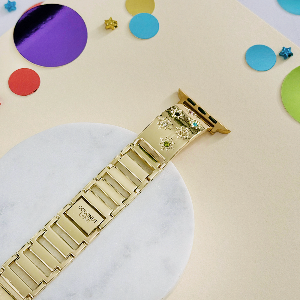 Ibiza Coloured Stone Apple Watch Strap - Gold