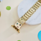Ibiza Coloured Stone Apple Watch Strap - Gold