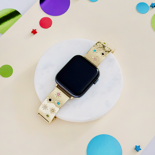 Ibiza Coloured Stone Apple Watch Strap - Gold