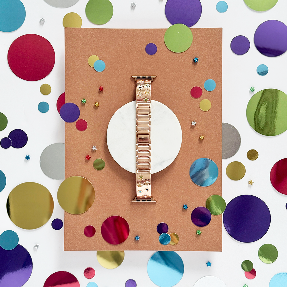 Ibiza Coloured Stone Apple Watch Strap - Rose Gold