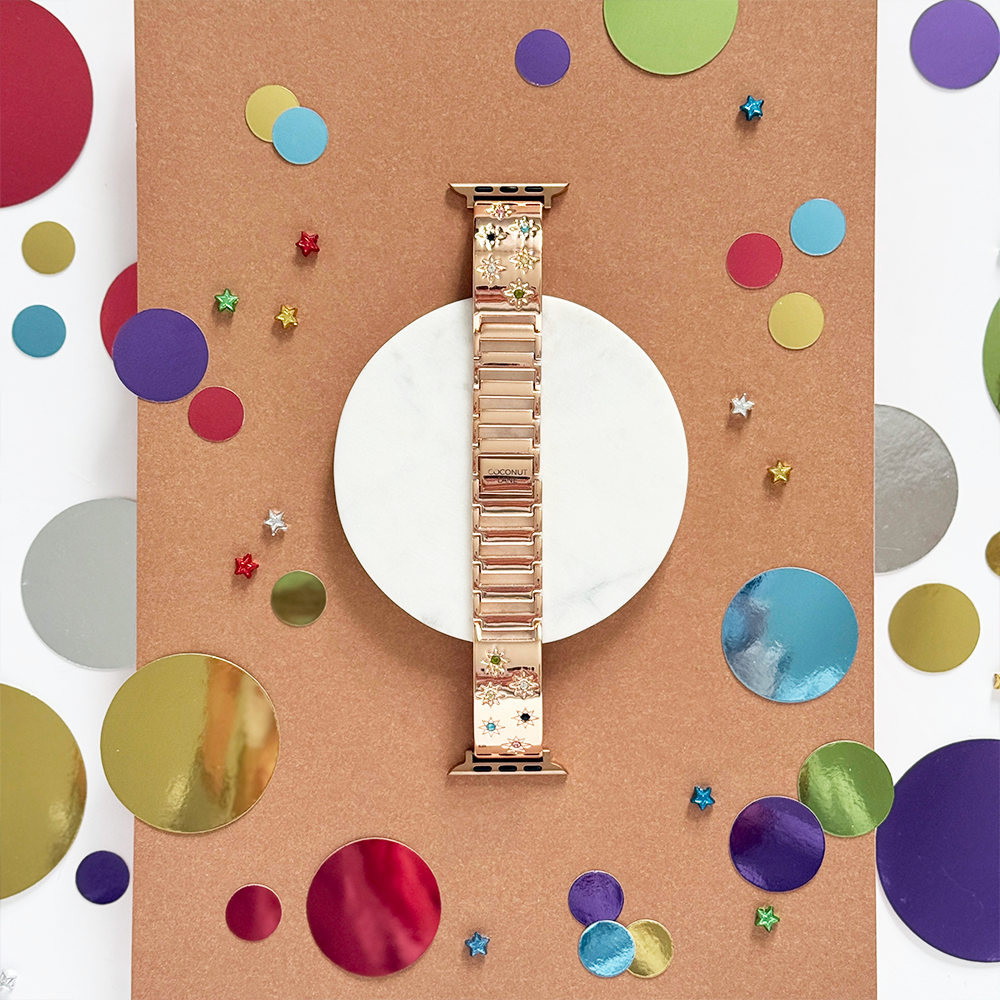 Ibiza Coloured Stone Apple Watch Strap - Rose Gold