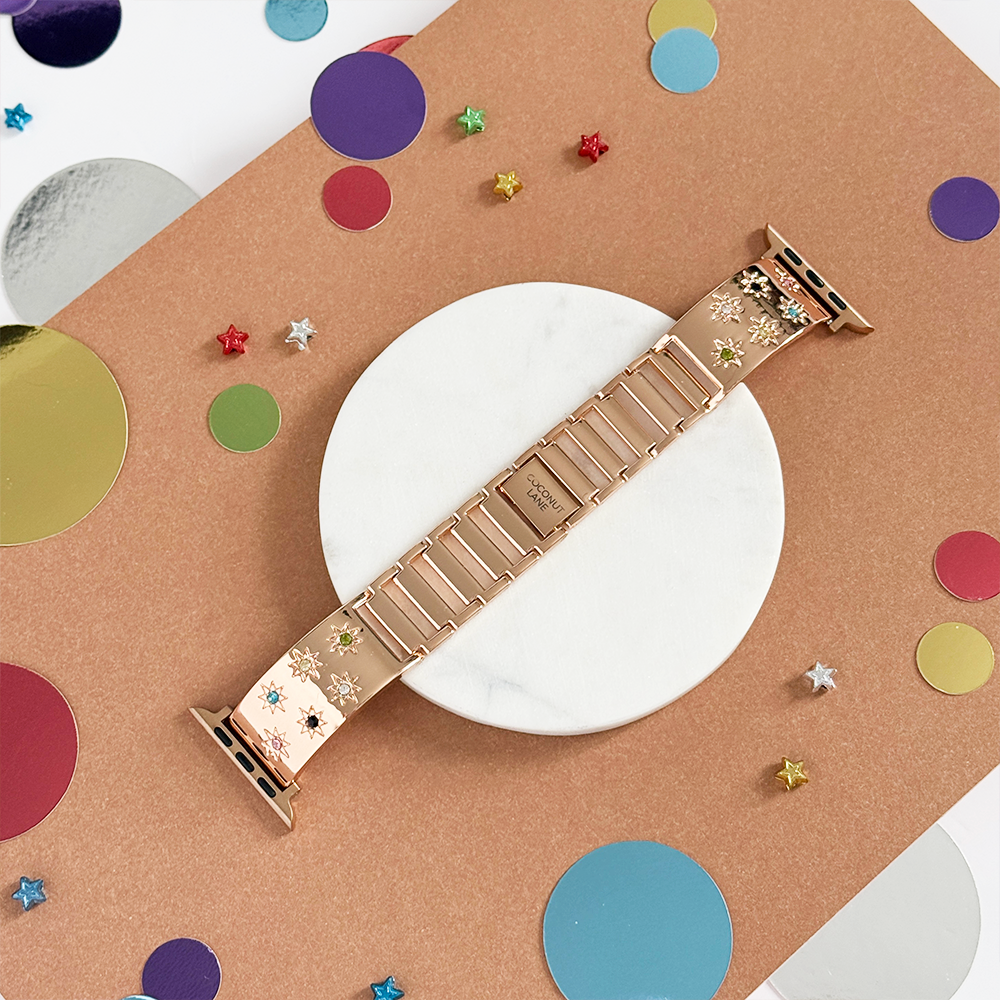 Ibiza Coloured Stone Apple Watch Strap - Rose Gold