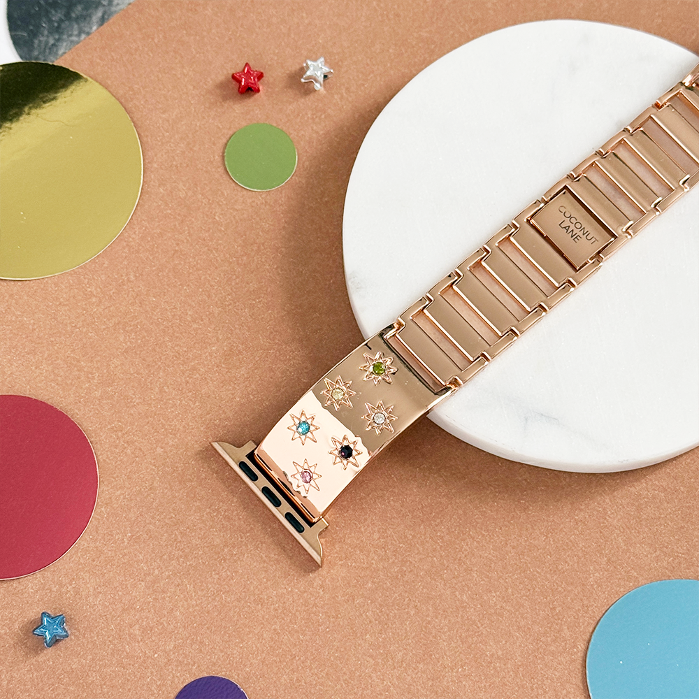 Ibiza Coloured Stone Apple Watch Strap - Rose Gold
