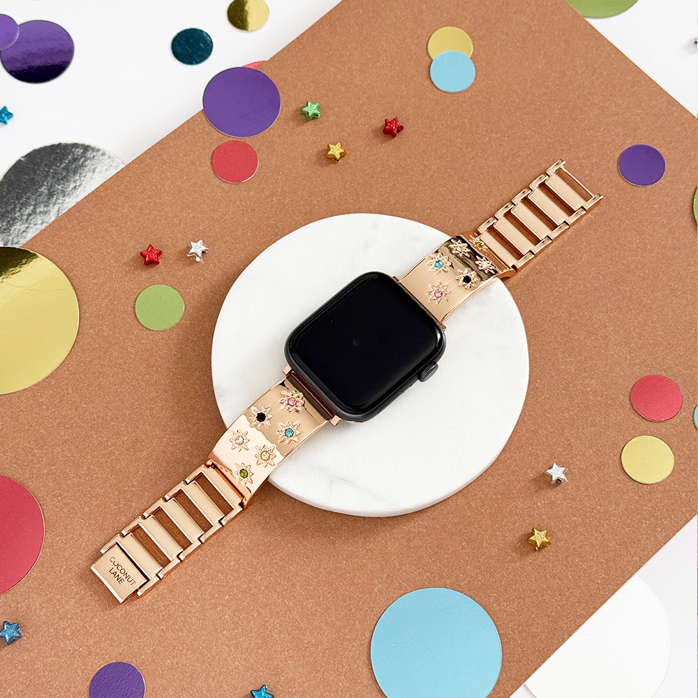 Ibiza Coloured Stone Apple Watch Strap - Rose Gold