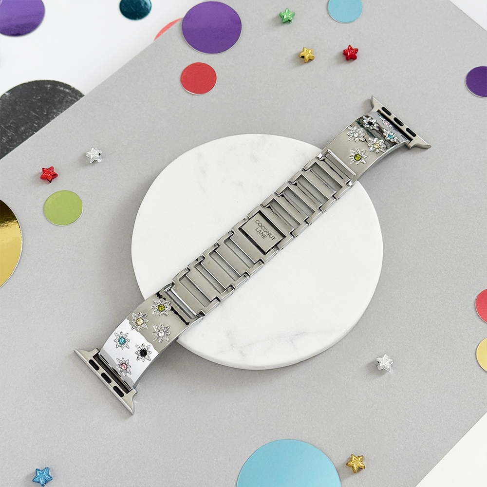 Ibiza Coloured Stone Apple Watch Strap - Silver