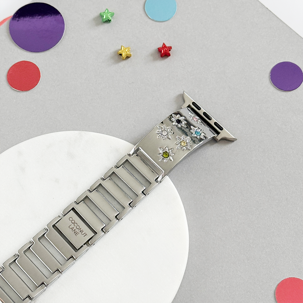 Ibiza Coloured Stone Apple Watch Strap - Silver