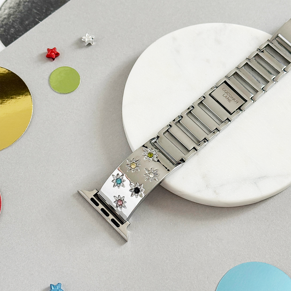 Ibiza Coloured Stone Apple Watch Strap - Silver