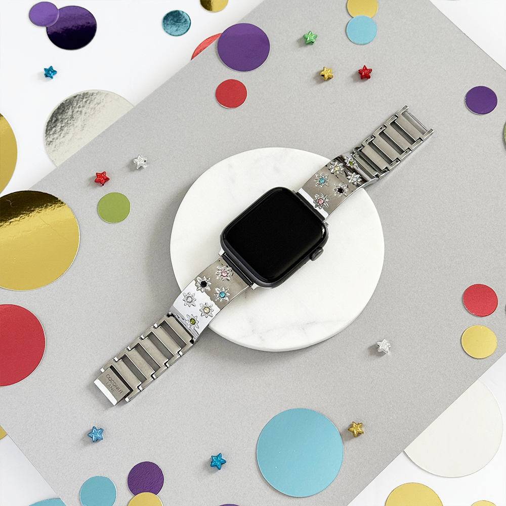 Ibiza Coloured Stone Apple Watch Strap - Silver