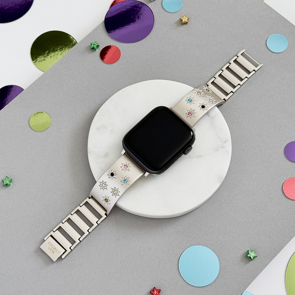 Ibiza Coloured Stone Apple Watch Strap - Starlight