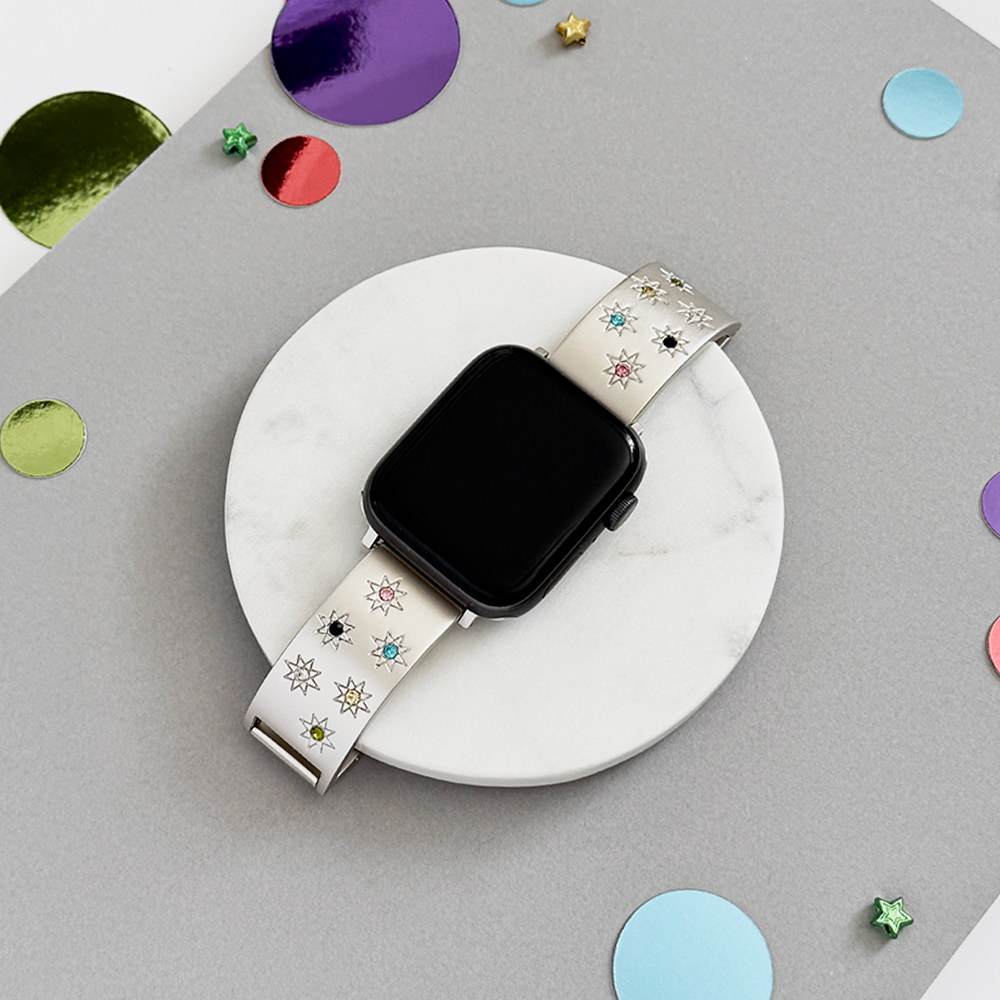 Ibiza Coloured Stone Apple Watch Strap - Starlight